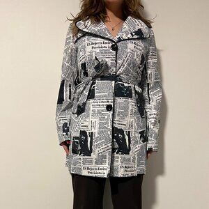 Vintage Black and White Papers Inspired Boutique Belle Trenchcoat Australian